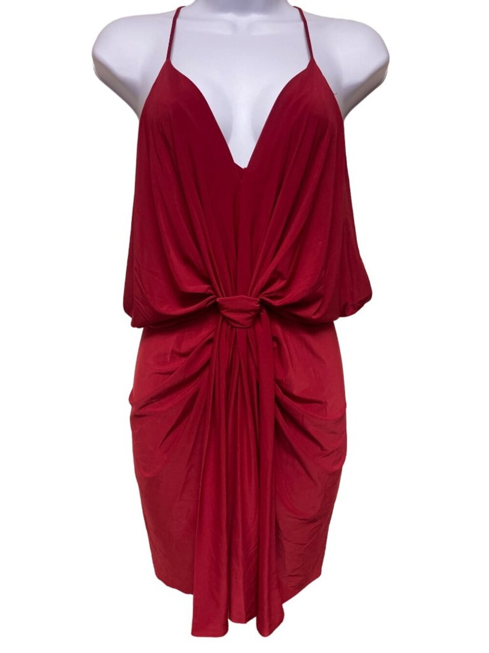MISA Los Angeles Domino Dress Red Draped Knot Front Midi S NWT Made USA NEW